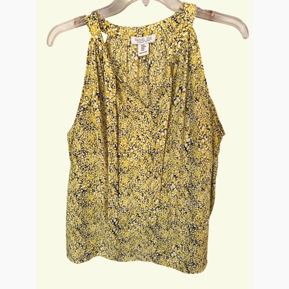 Rachel Zoe sleeveless top yellow black white abstract print Women size M